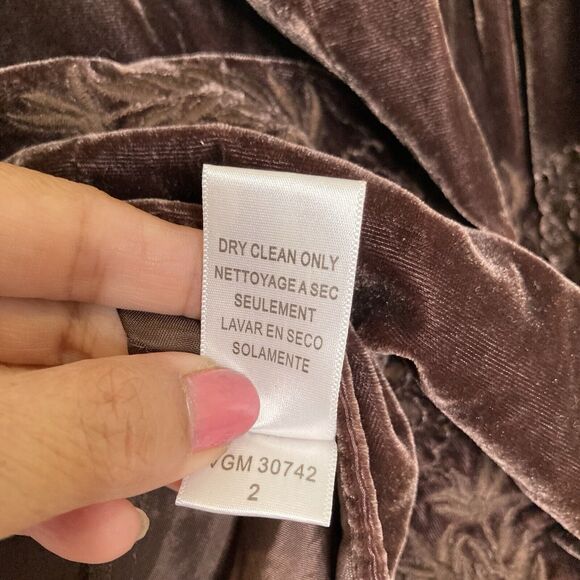 BCBGMaxAzria 90s Tiered Velvet Peasant Skirt Size 2 Brown Rayon Silk Boho - Picture 8 of 11